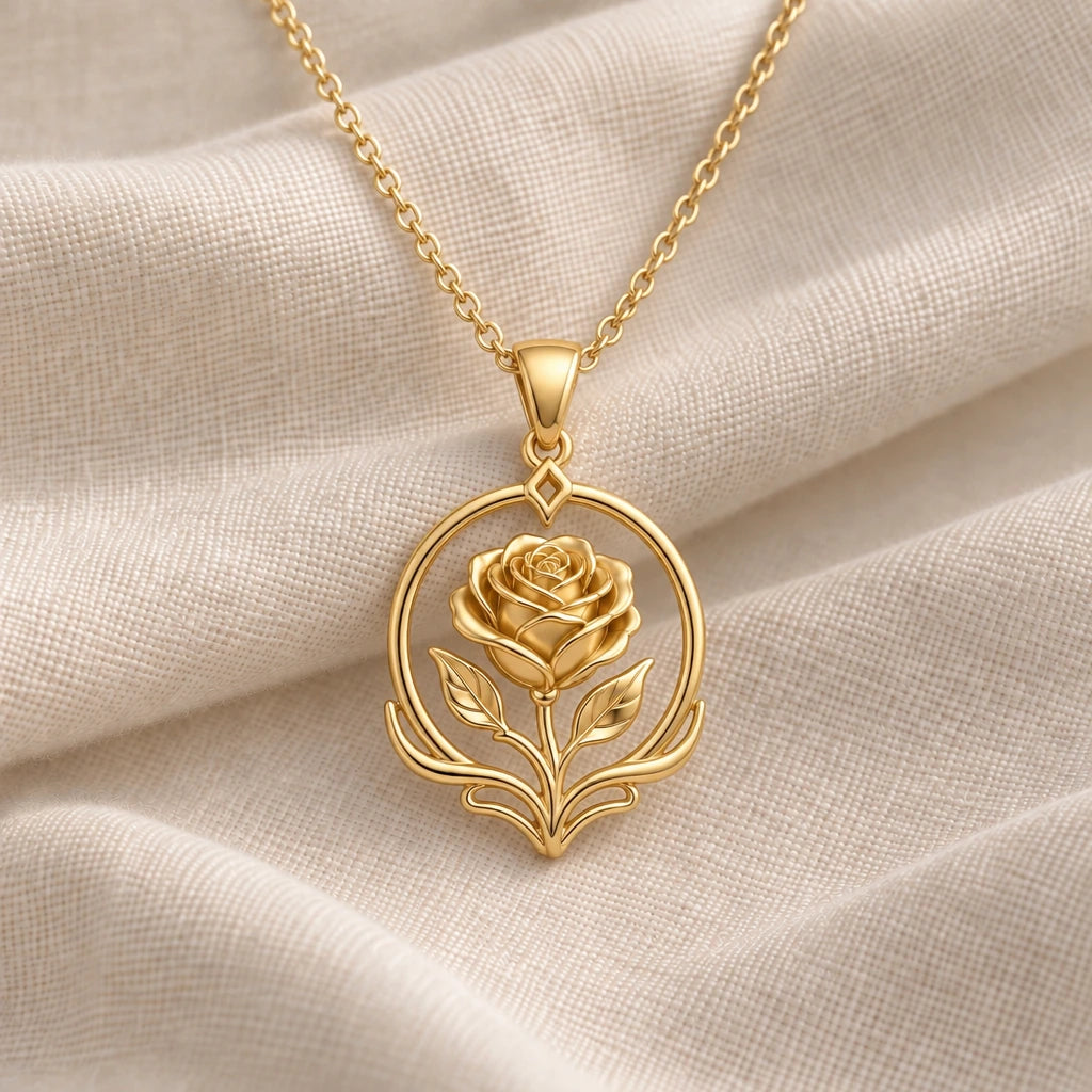 Sacred Rose Halo pendant necklace in an 18k gold plated finish