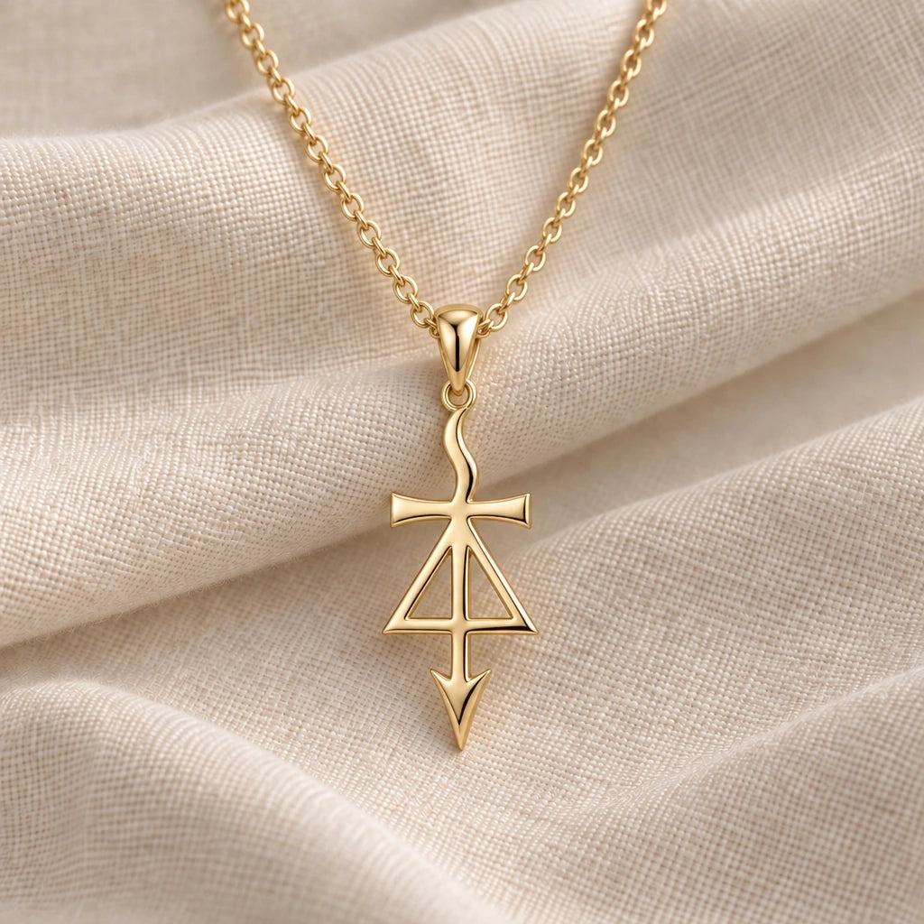 Prometheus Asteroid Symbol pendant necklace in an 18k gold plated finish