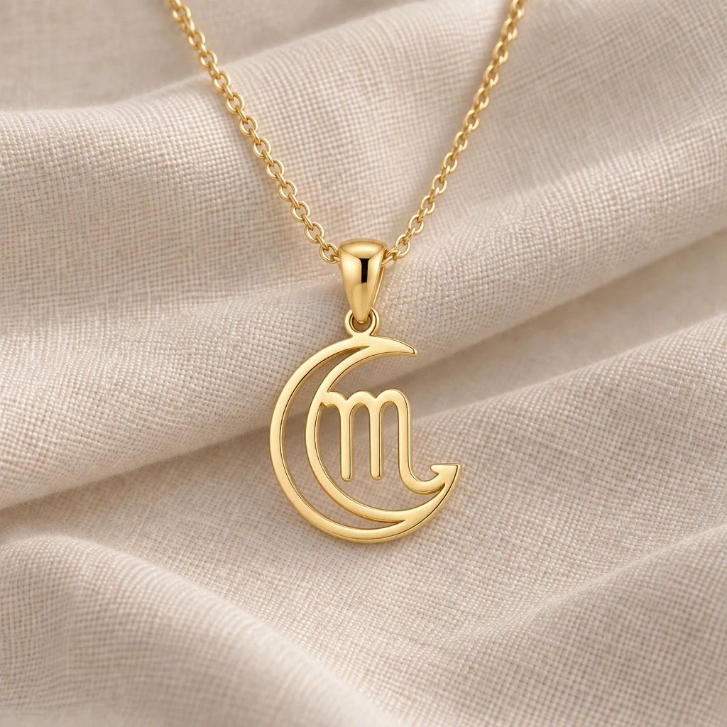 Scorpio Moon Sigil pendant necklace in an 18k gold plated finish