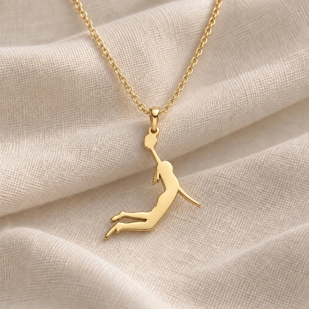 Female Basketball Player pendant necklace in an 18k gold plated finish