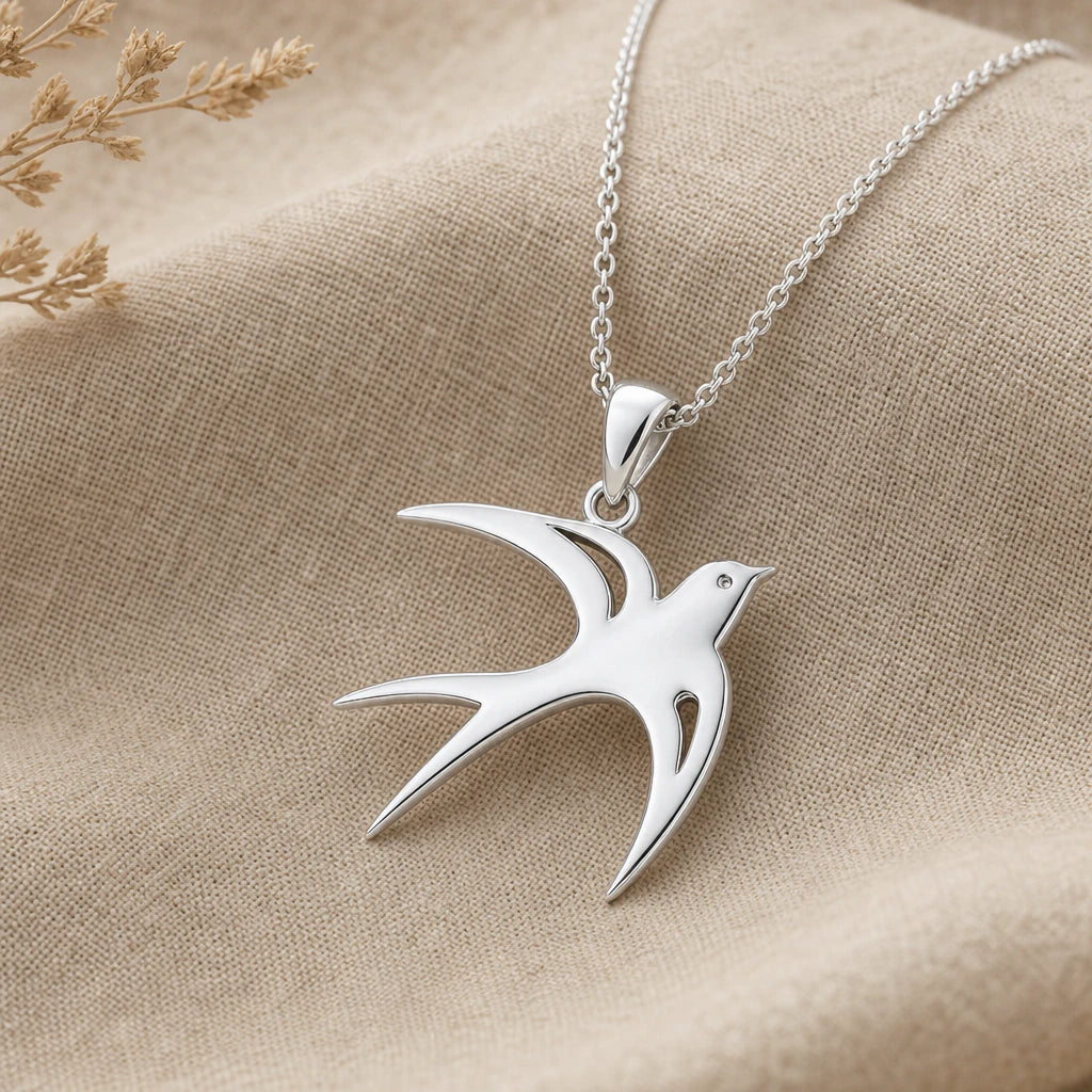 Swallow Bird Pendant Necklace in sterling silver, second view