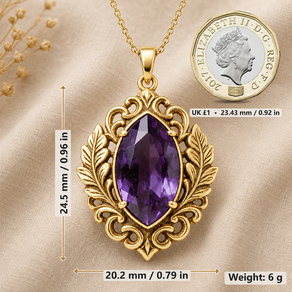 Laurel Spray Personalised Birthstone Pendant Necklace size guide, 24.5 by 20.2 mm