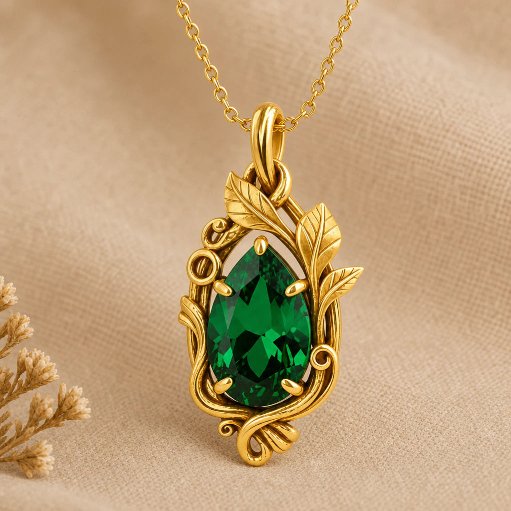 Vine Ring Teardrop Birthstone Pendant Necklace in 18k gold plated sterling silver