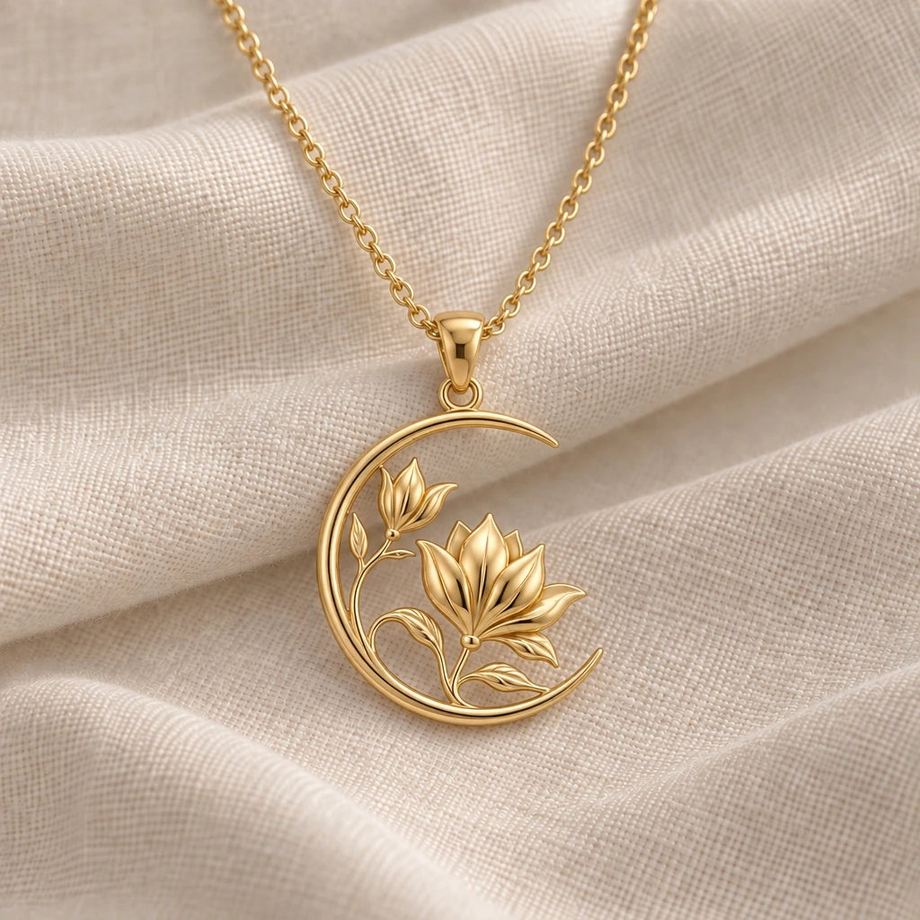 Lunar Magnolia pendant necklace in an 18k gold plated finish