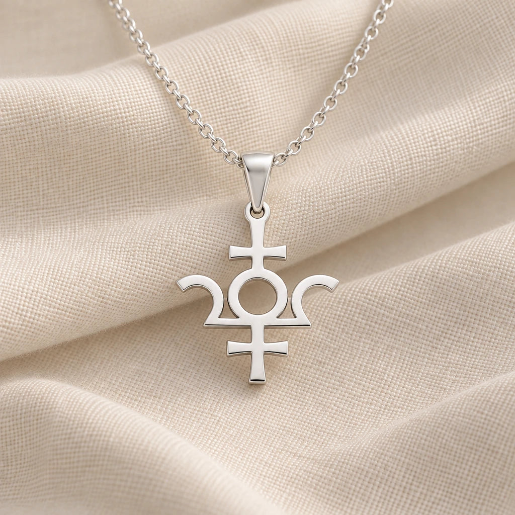 925 sterling silver isis asteroid symbol pendant necklace on cream fabric