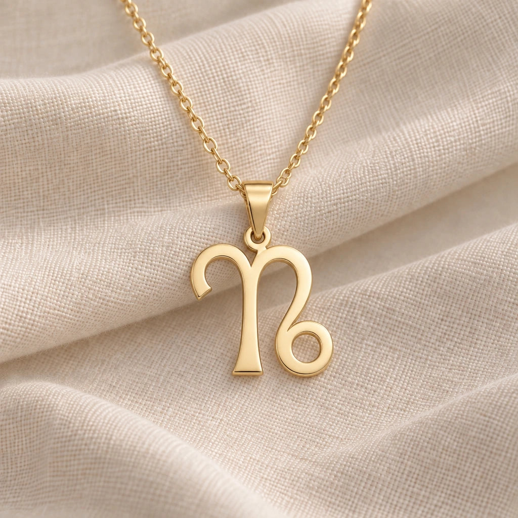 Capricorn Zodiac Glyph pendant necklace in an 18k gold plated finish