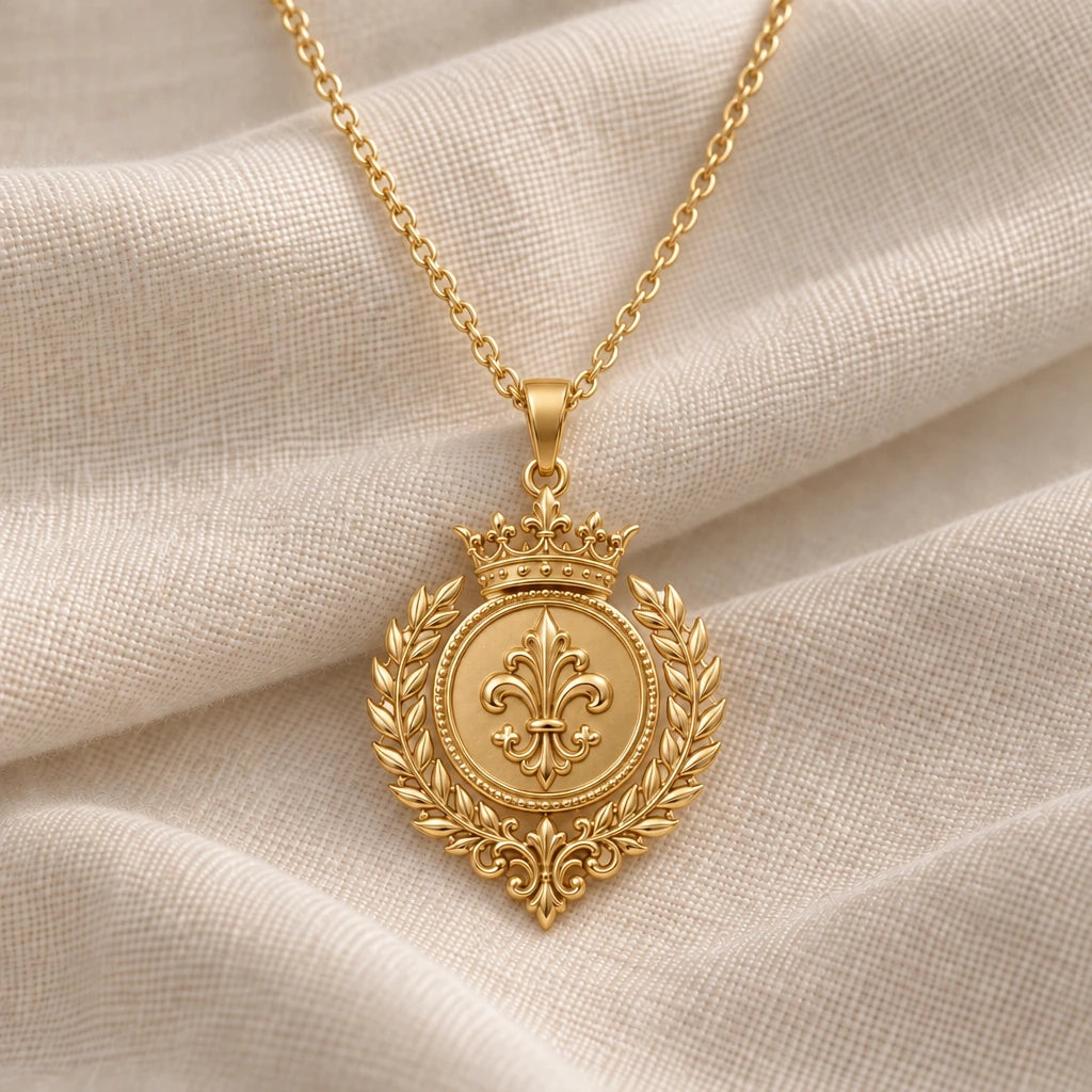 Royal Laurel Sigil pendant necklace in an 18k gold plated finish