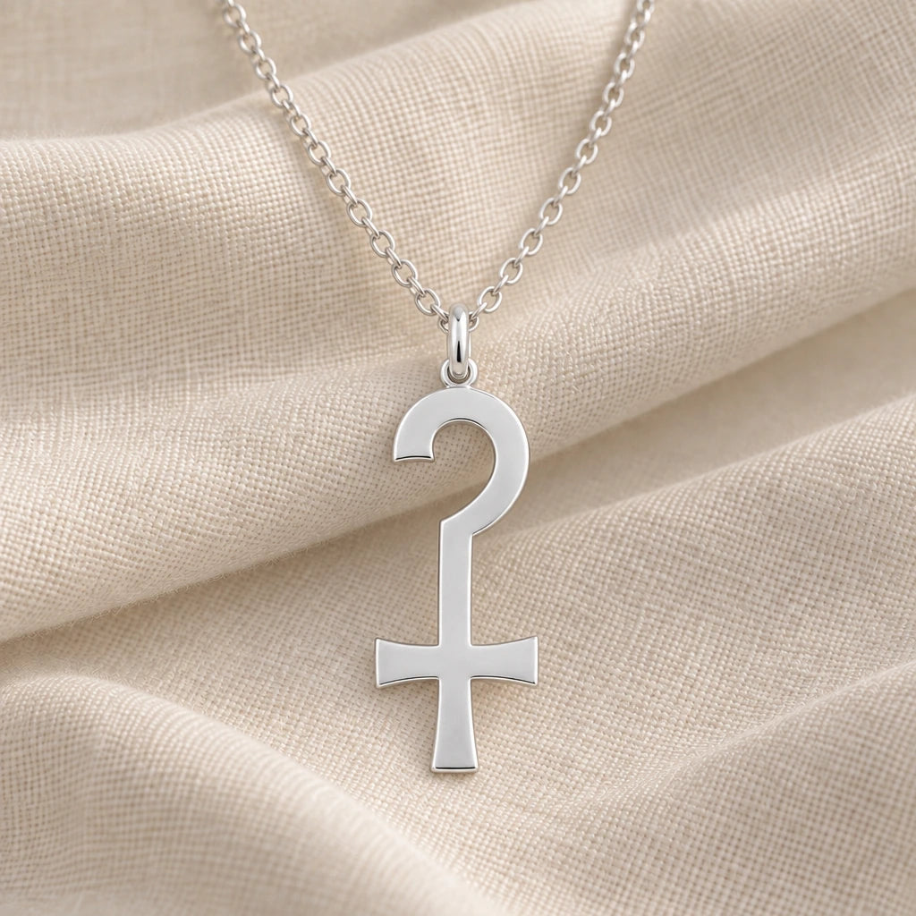925 sterling silver anubis crook symbol pendant necklace on cream fabric