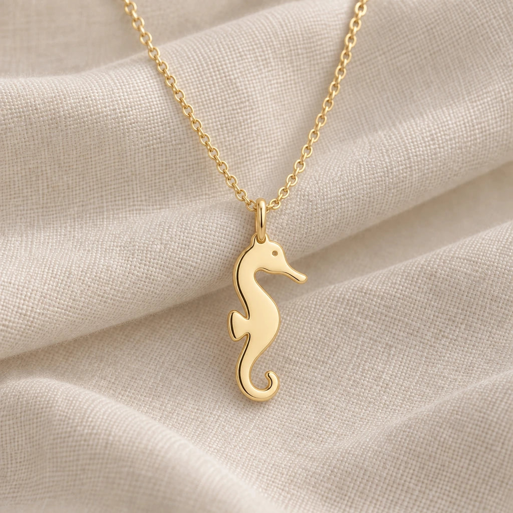 Seahorse Silhouette pendant necklace in an 18k gold plated finish