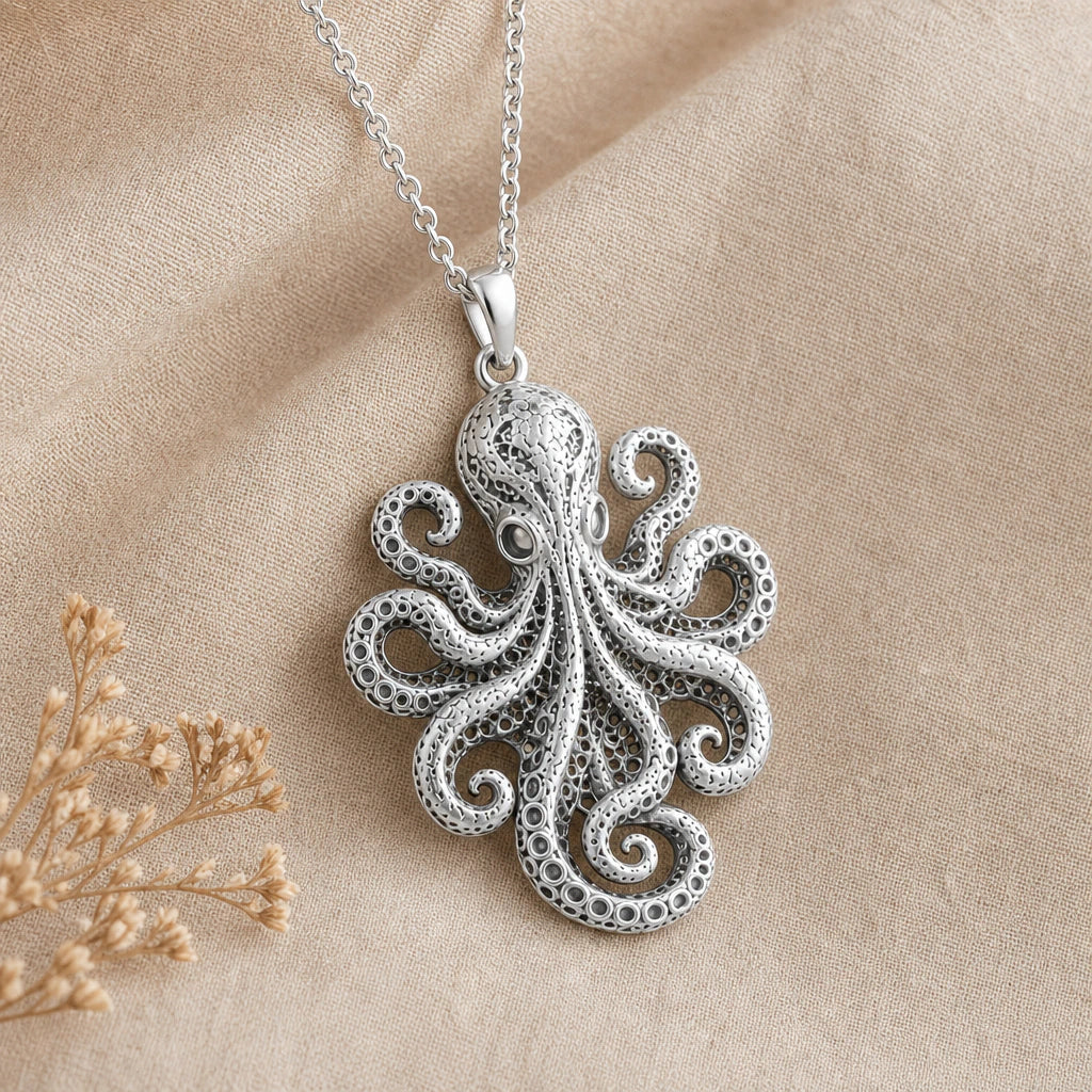 Octopus Pendant Necklace in sterling silver