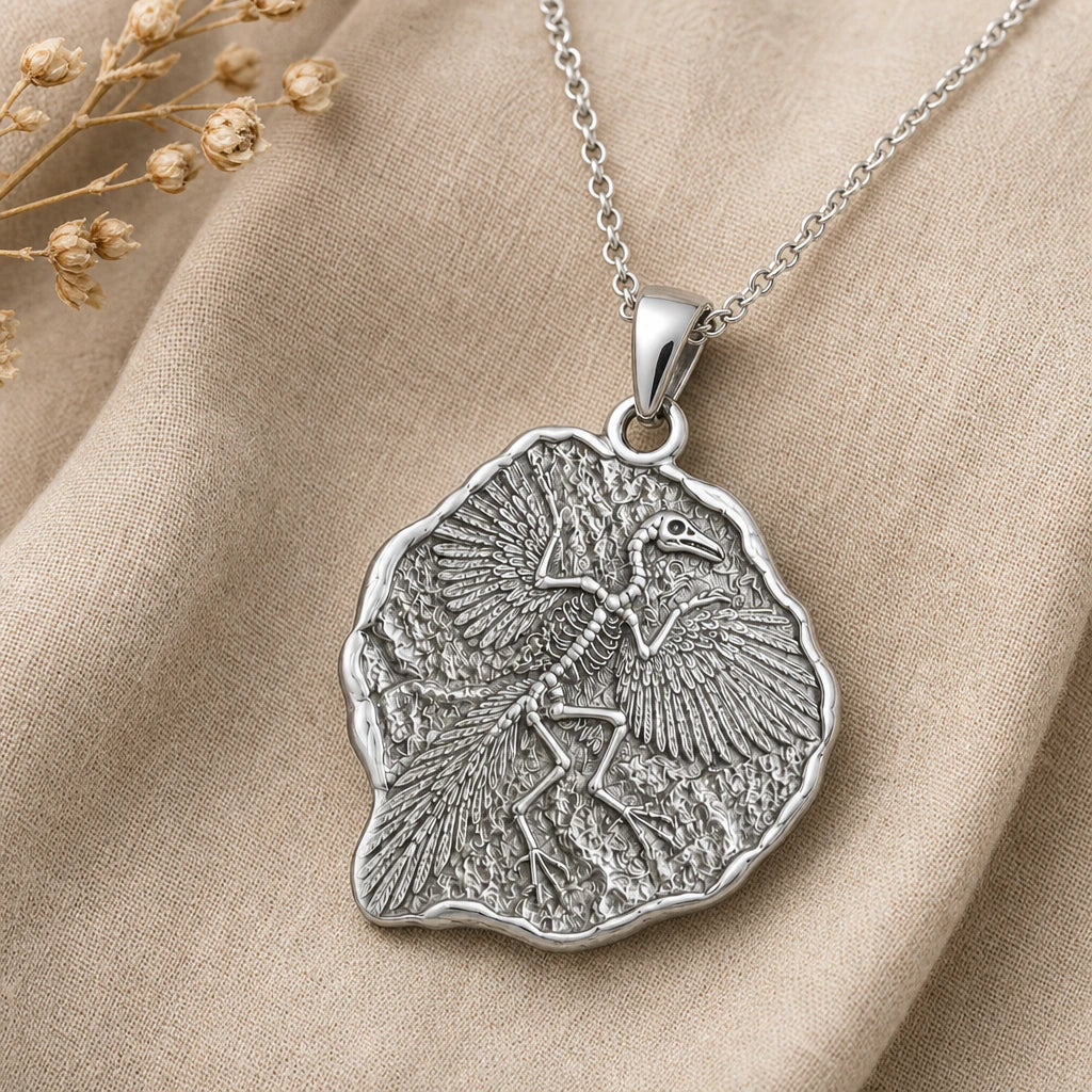 Archaeopteryx Fossil Pendant Necklace in sterling silver, second view