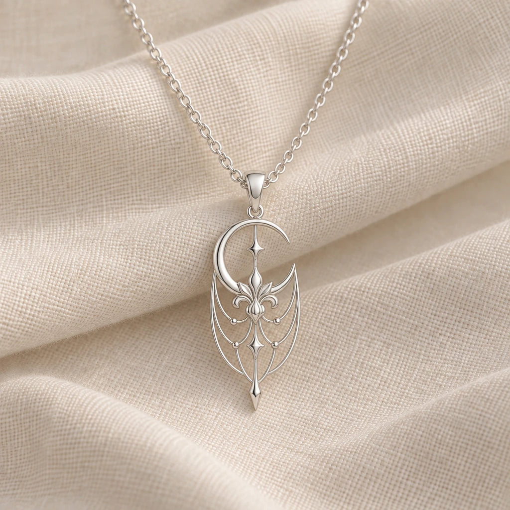 925 sterling silver empress moonveil pendant necklace on cream fabric