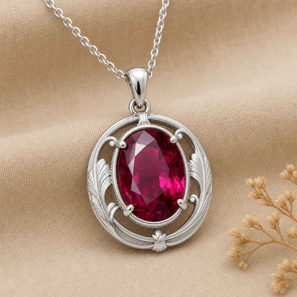 Art Nouveau Oval Vintage Birthstone Pendant Necklace in sterling silver