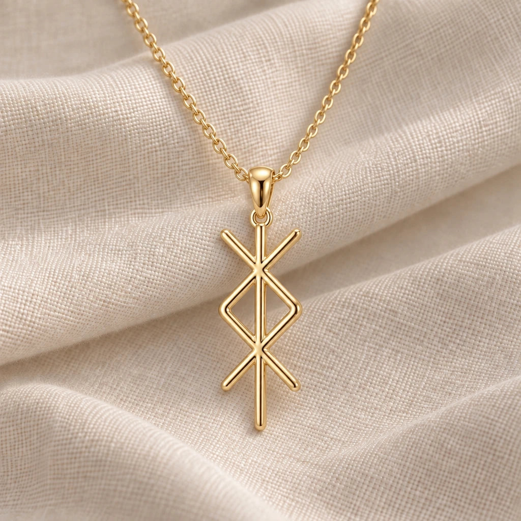 Viking Protection Bind Rune pendant necklace in an 18k gold plated finish