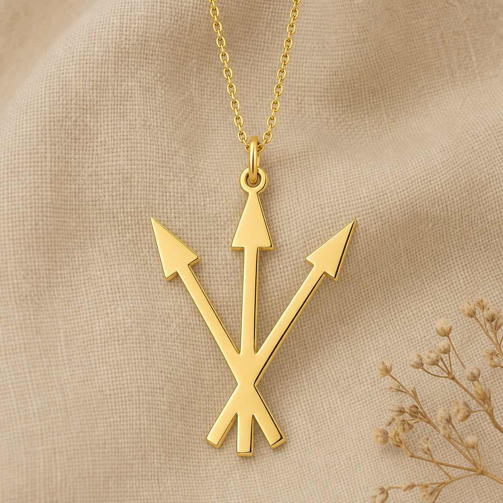 Three Arrows Alchemy Symbol Pendant Necklace in 18k gold plated sterling silver