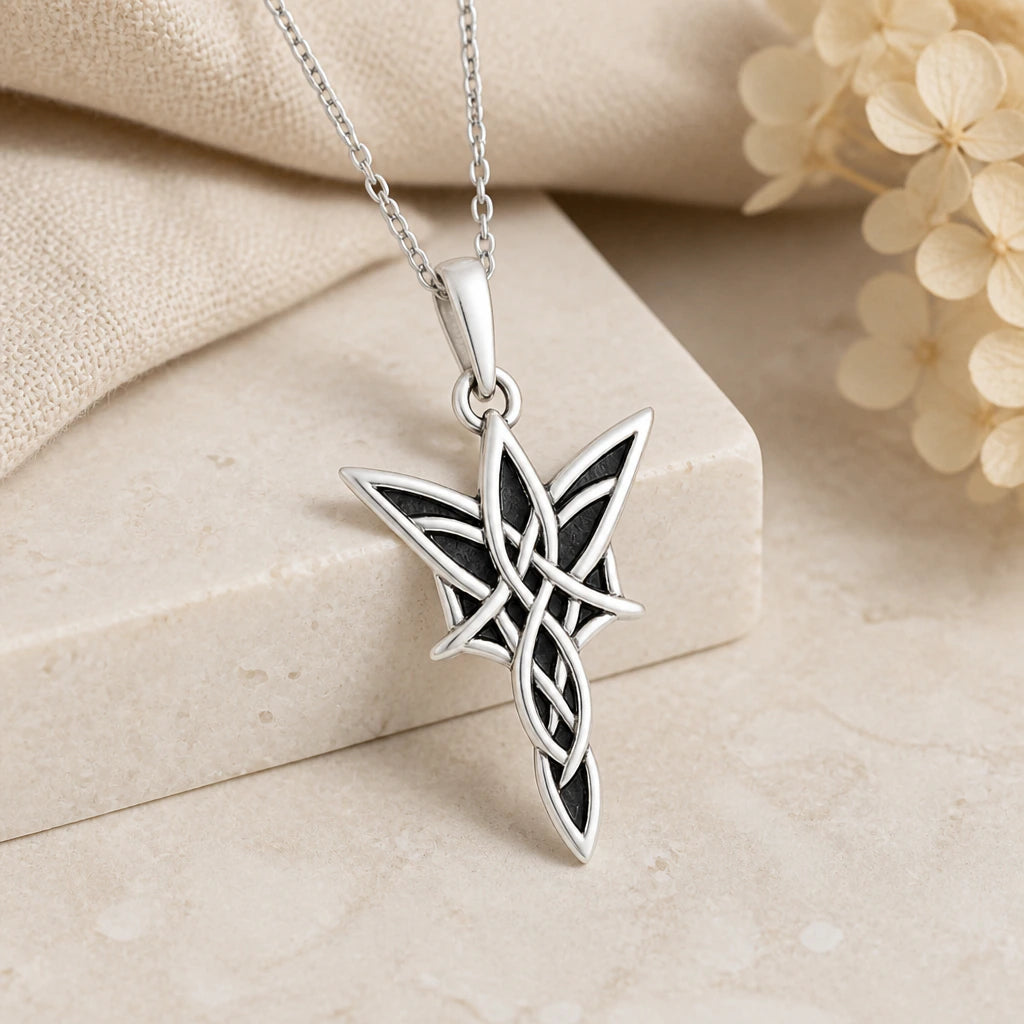 925 sterling silver elven star pendant necklace on softly folded cream linen