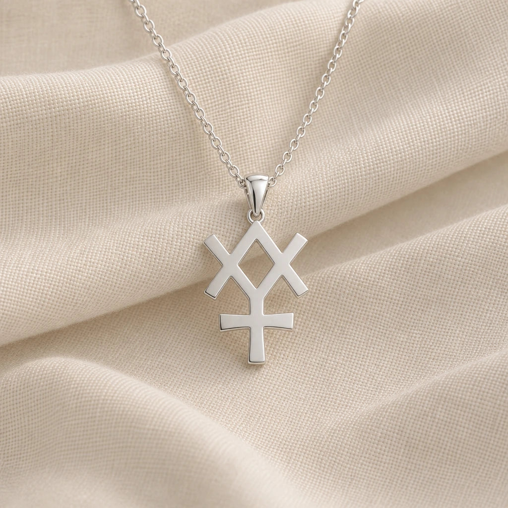 925 sterling silver minerva asteroid symbol pendant necklace on cream fabric