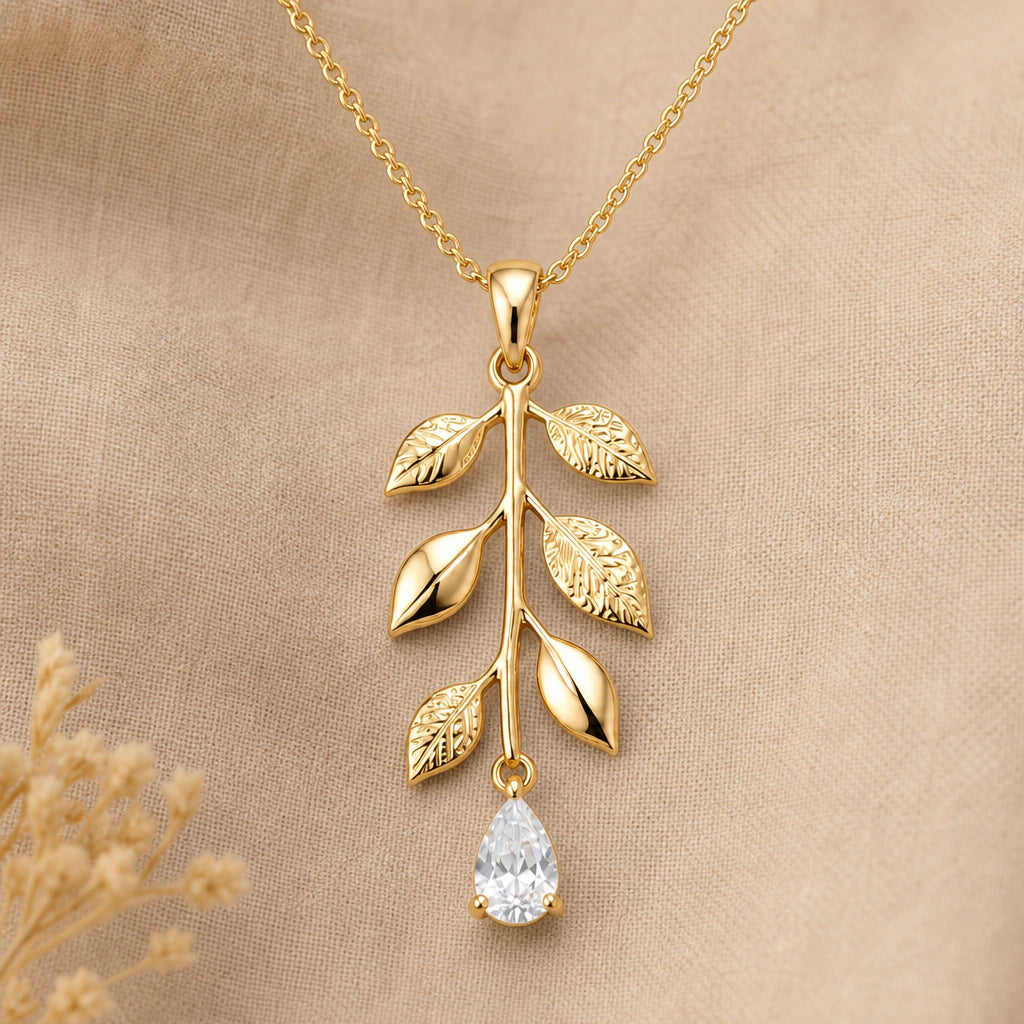 Willow Branch Birthstone Drop Pendant Necklace in 18k gold plated sterling silver