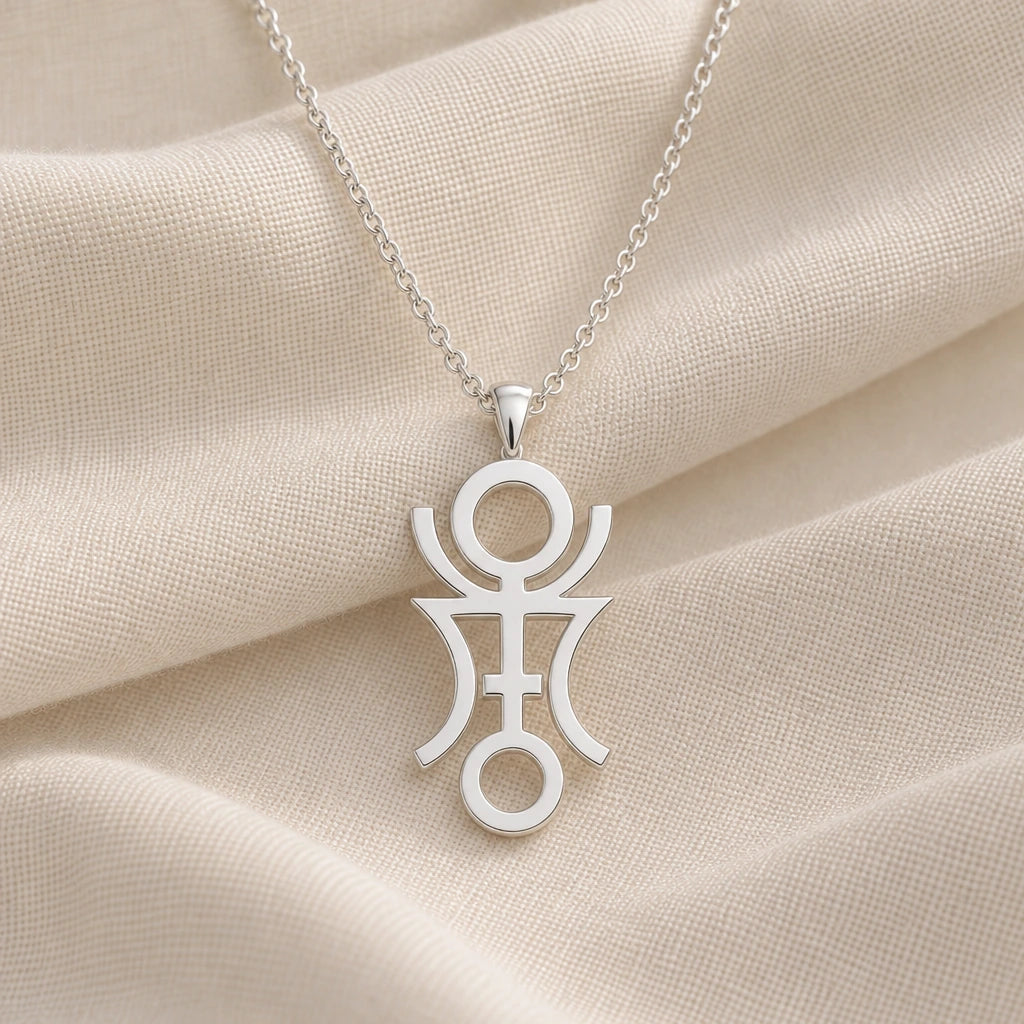 925 sterling silver phaethon asteroid symbol pendant necklace on cream fabric