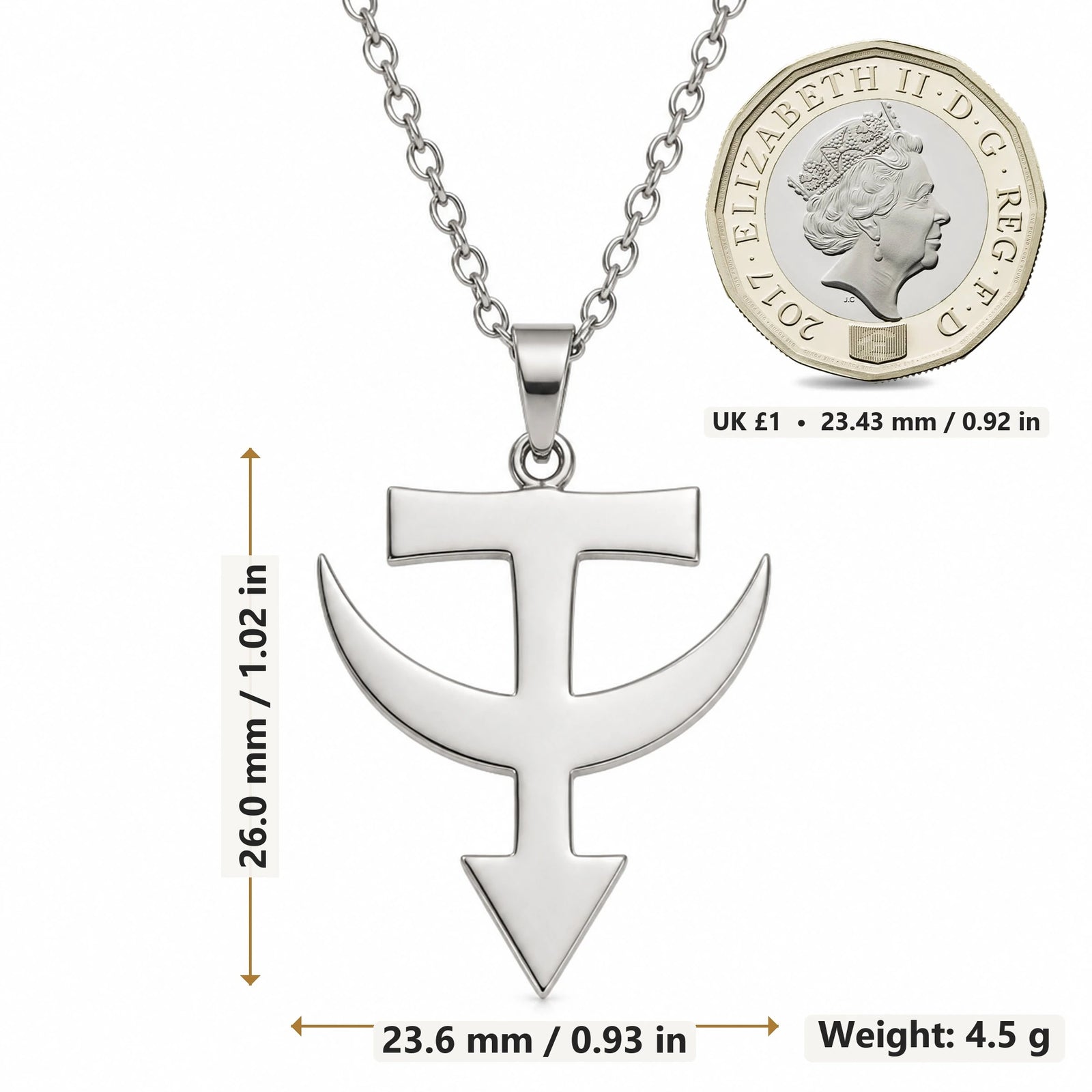 Tataria Asteroid Symbol pendant necklace size image showing 26.0 mm height, 23.6 mm width and 4.5 g weight