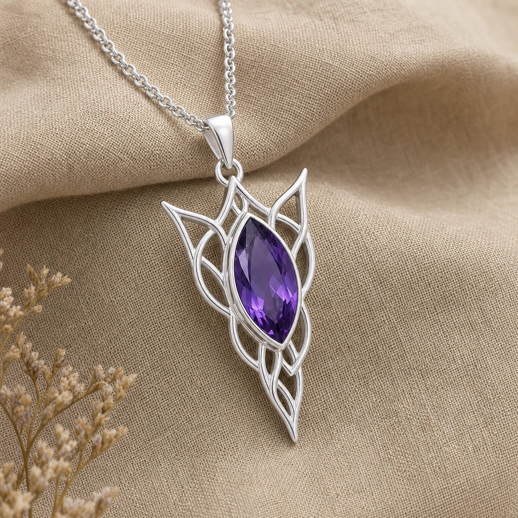 Elven Knot Birthstone Charm Pendant Necklace in sterling silver, second view