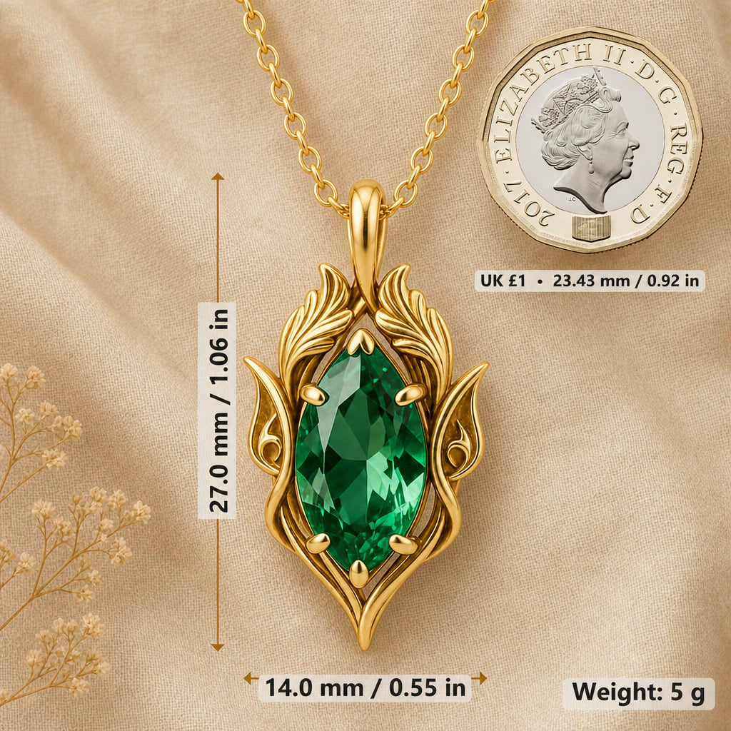 Woodland Crown Birthstone Pendant Necklace size guide, 27 by 14 mm