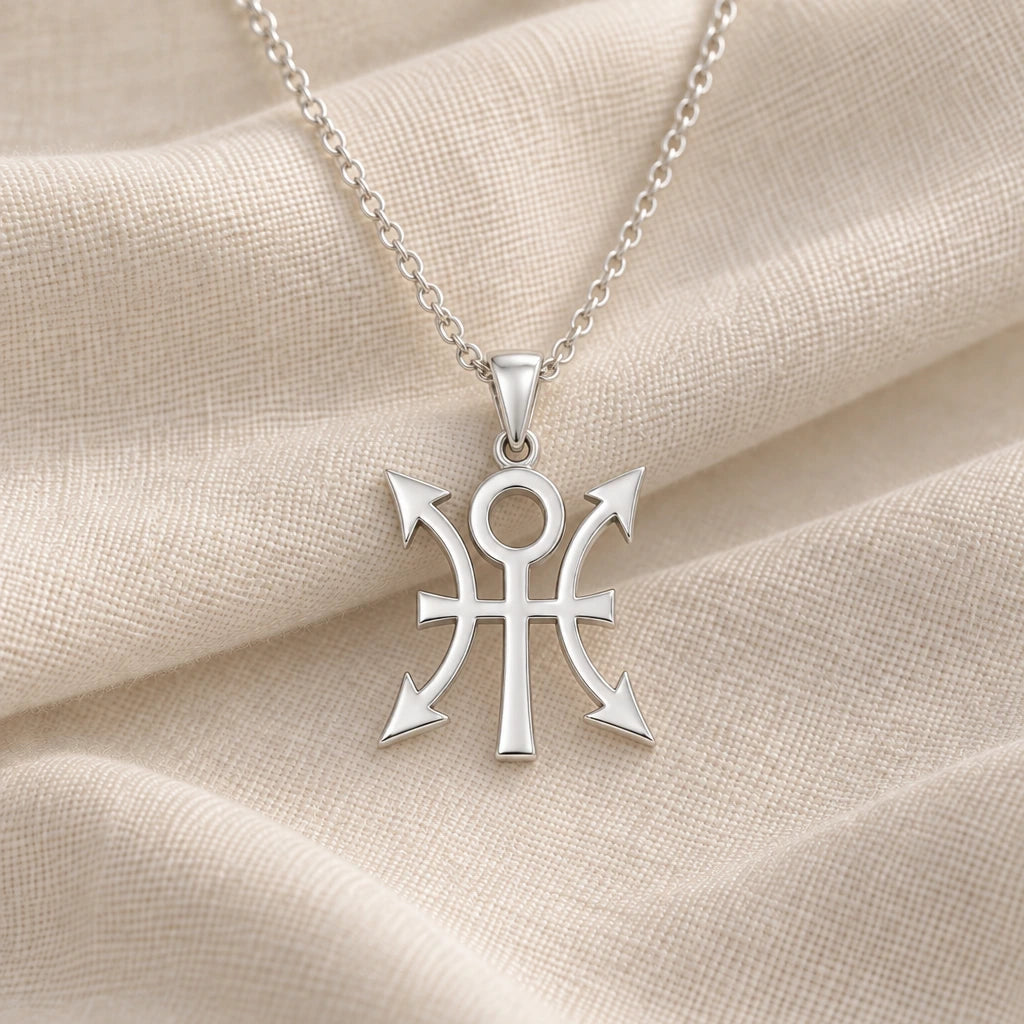 925 sterling silver cetus asteroid symbol pendant necklace on cream fabric