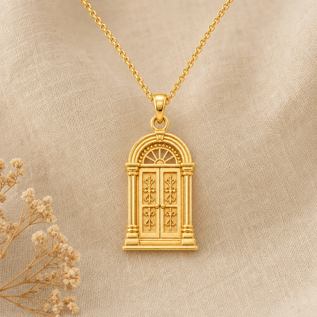 Vintage doorway pendant necklace in 18k gold plated sterling silver