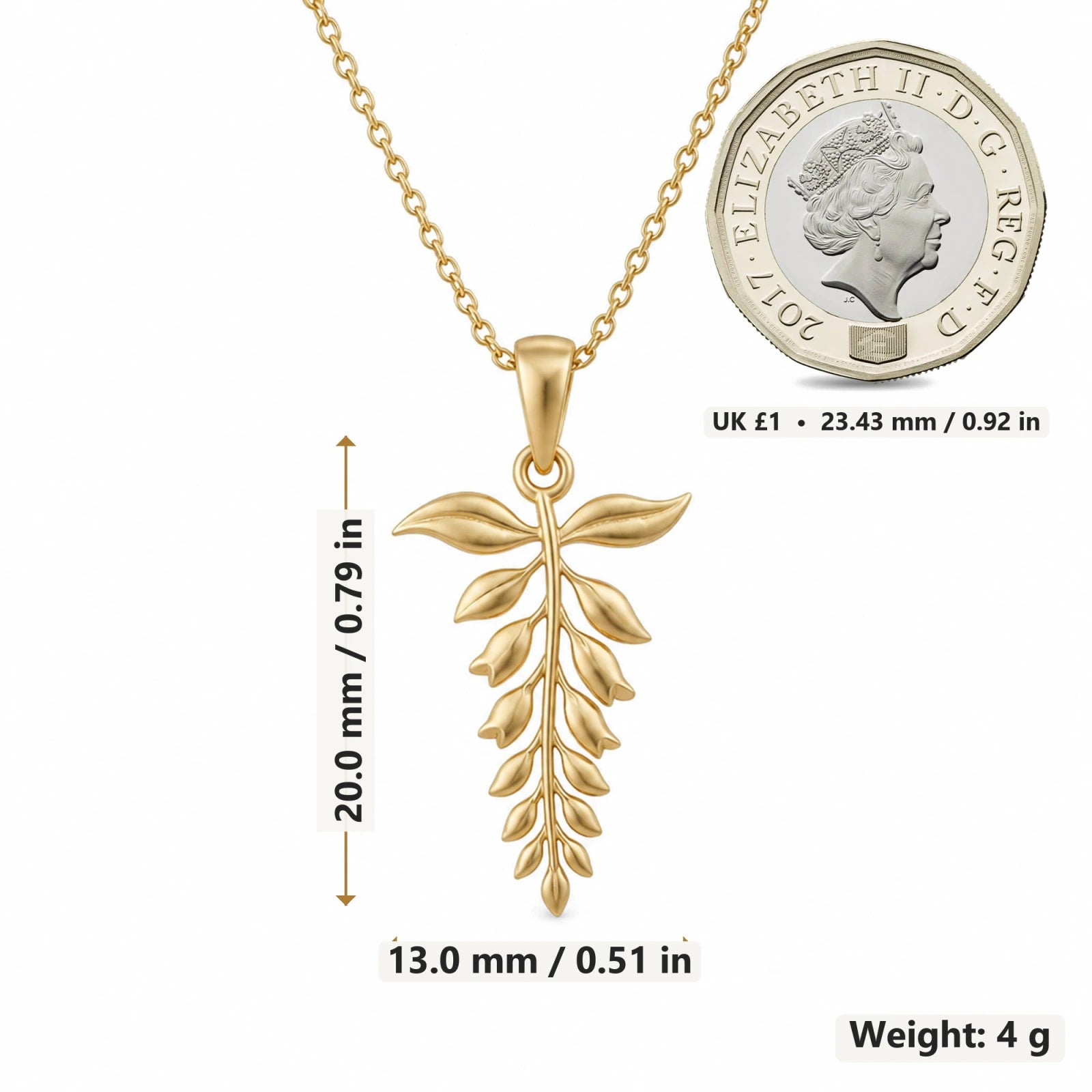 Wisteria Flower pendant necklace size image showing 20 mm height and 13 mm width and 4 g weight