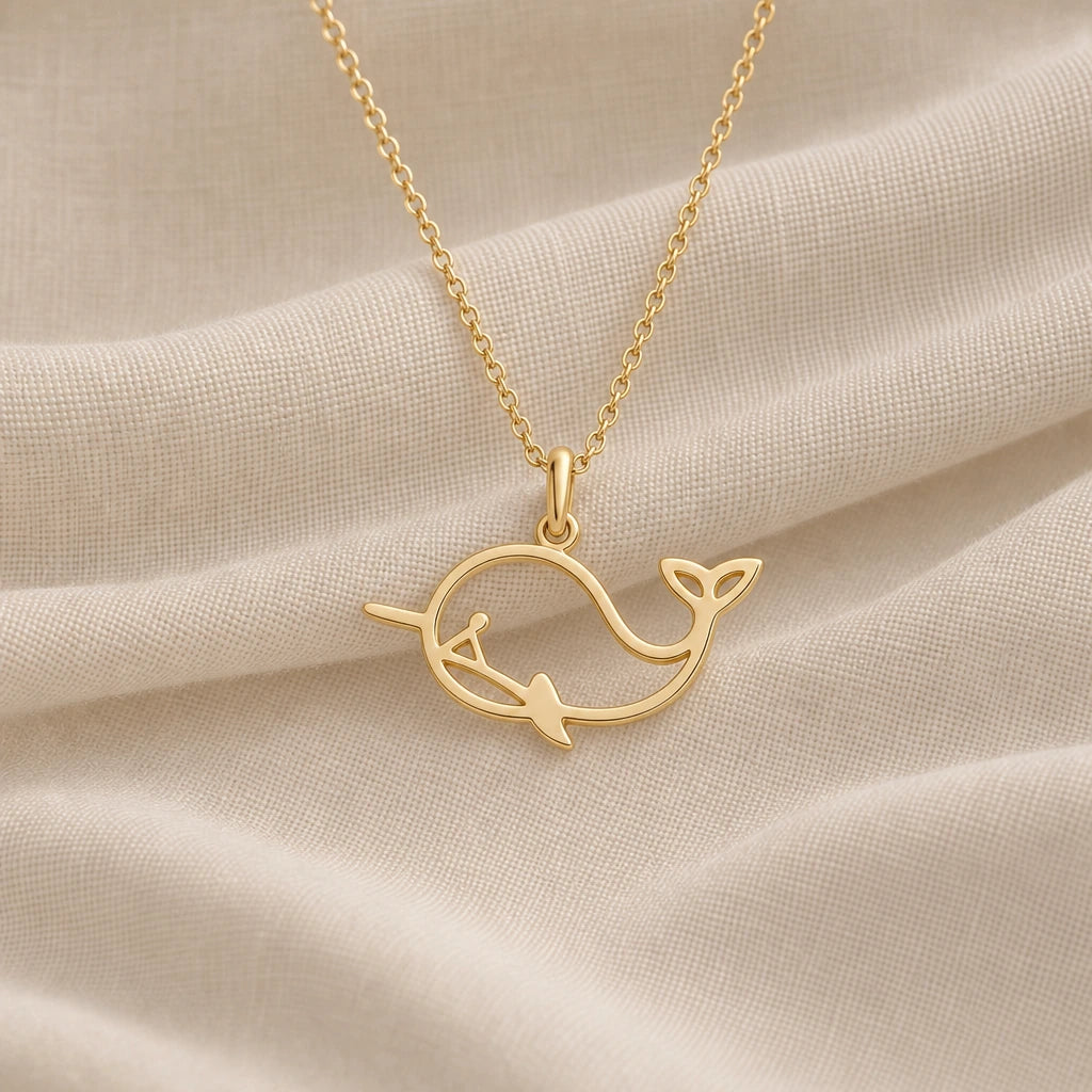 Whale Outline pendant necklace in an 18k gold plated finish