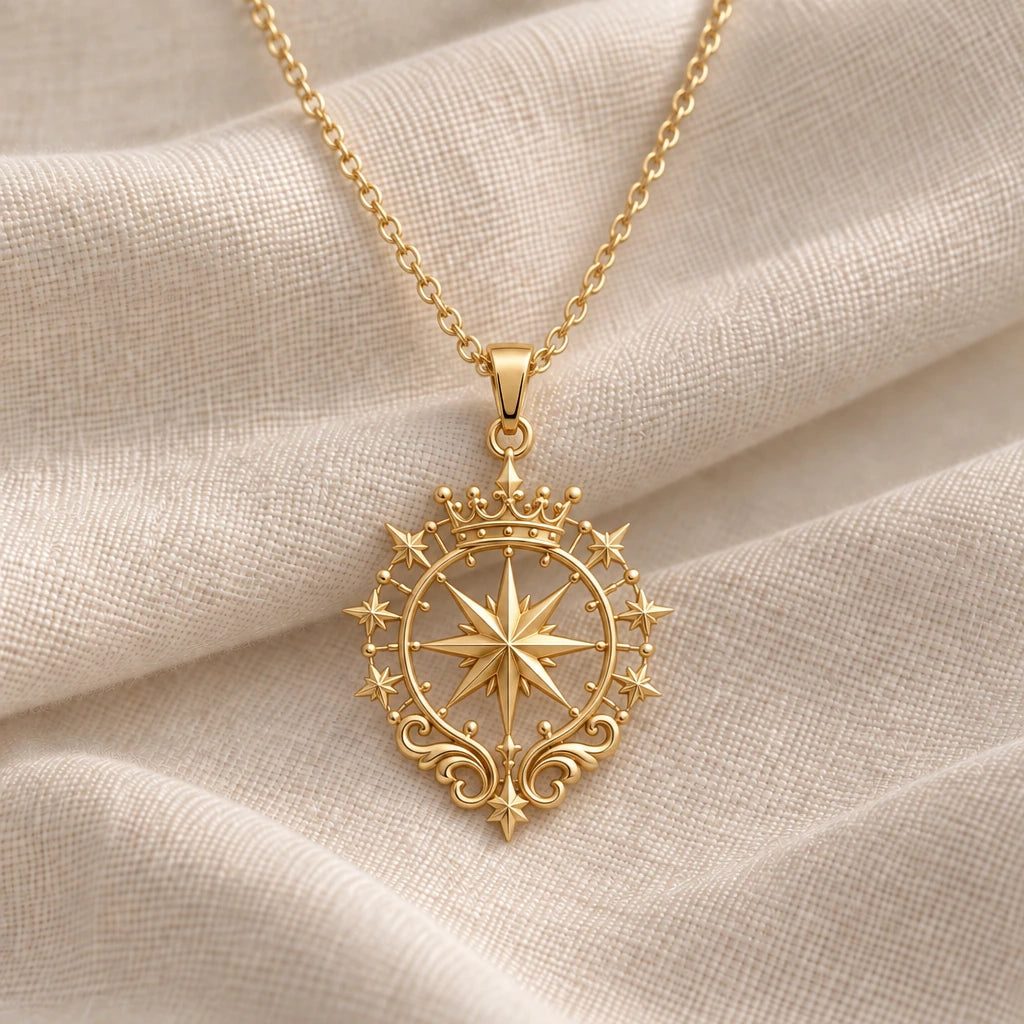 Queen Star Halo pendant necklace in an 18k gold plated finish
