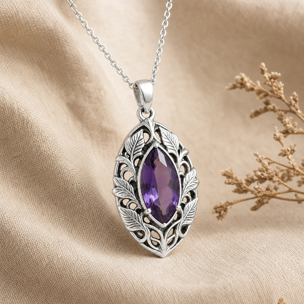 Elven Leaf Wreath Birthstone Pendant Necklace in sterling silver