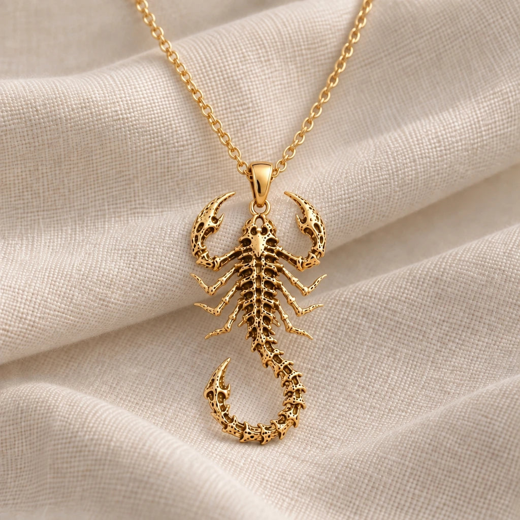 Fossil Scorpion Spine pendant necklace in an 18k gold plated finish