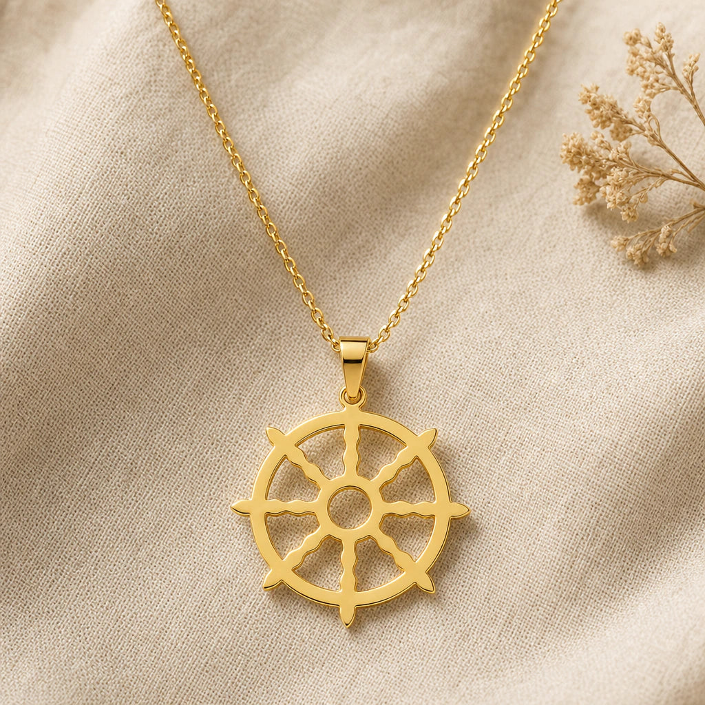 Dharma Wheel Pendant Necklace in 18k gold plated sterling silver