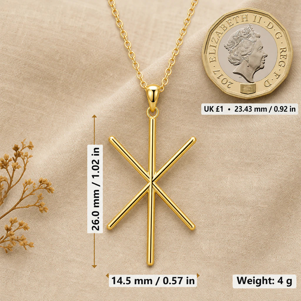 Viking Strength Bind Rune Pendant Necklace size guide, 26 by 14.5 mm