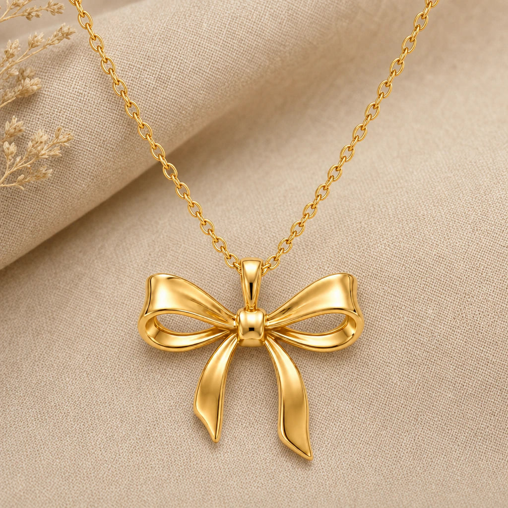 Elegant Ribbon Bow Pendant Necklace in 18k gold plated sterling silver
