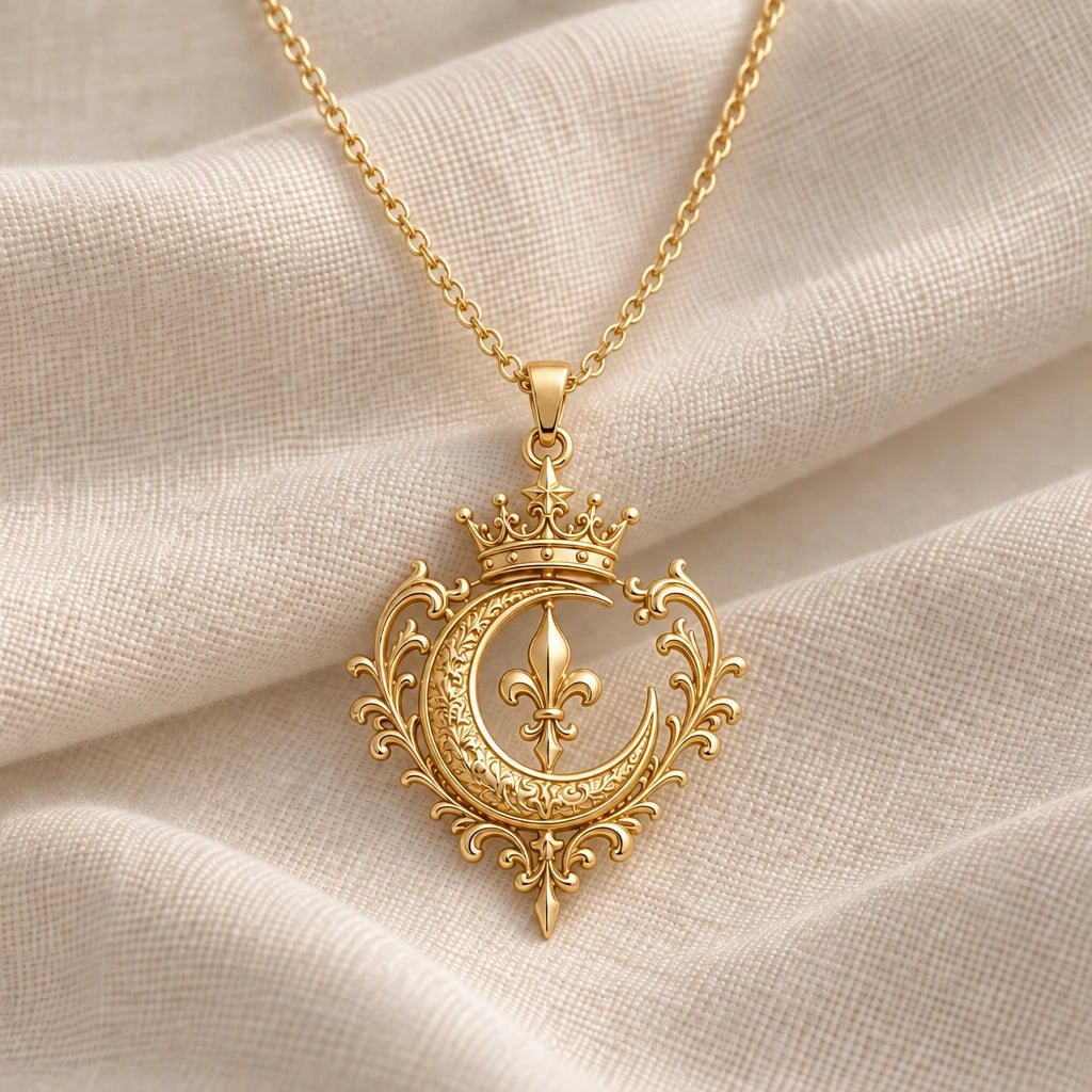 Regal Moon Crest pendant necklace in an 18k gold plated finish