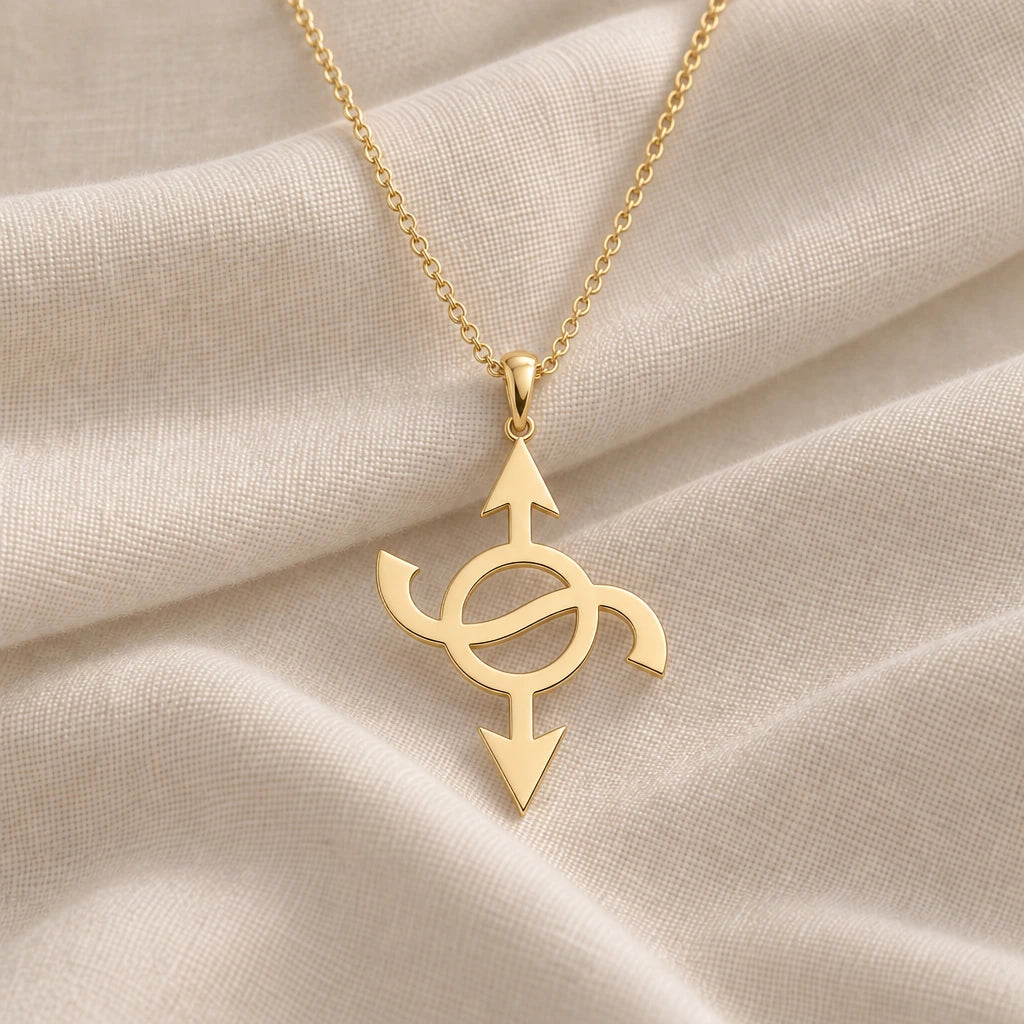 Quasar Symbol pendant necklace in an 18k gold plated finish