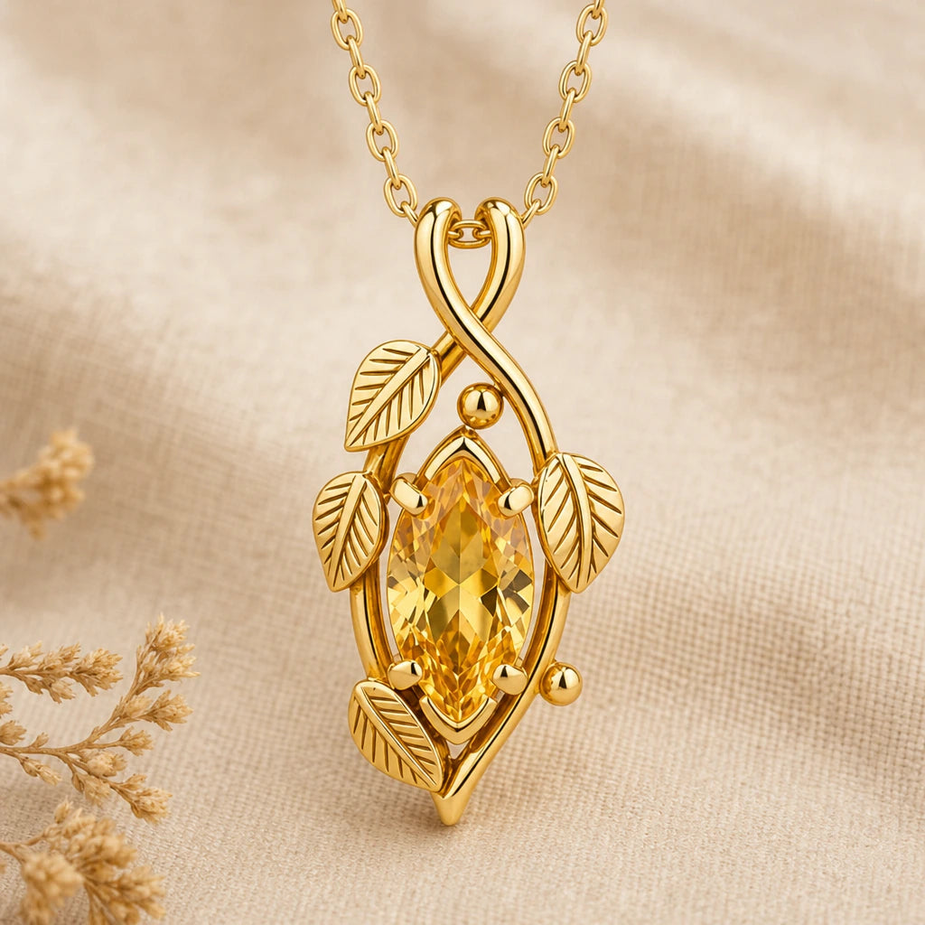 Golden Ivy Marquise Birthstone Pendant Necklace in 18k gold plated sterling silver
