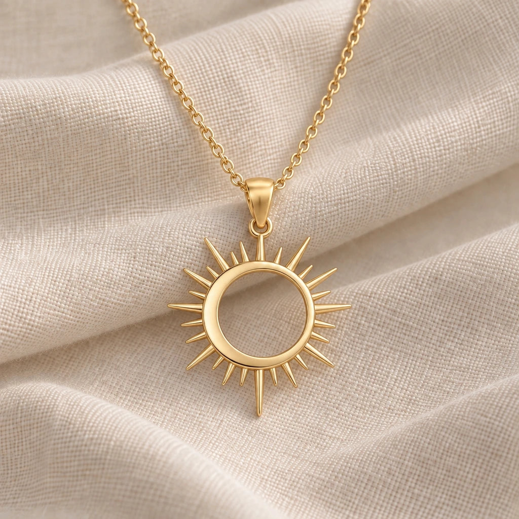 Solar Eclipse Ring pendant necklace in an 18k gold plated finish