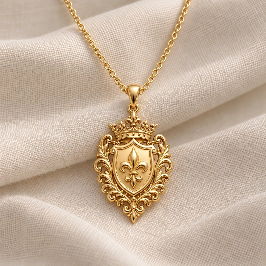 Dynasty Emblem Shield pendant necklace in an 18k gold plated finish