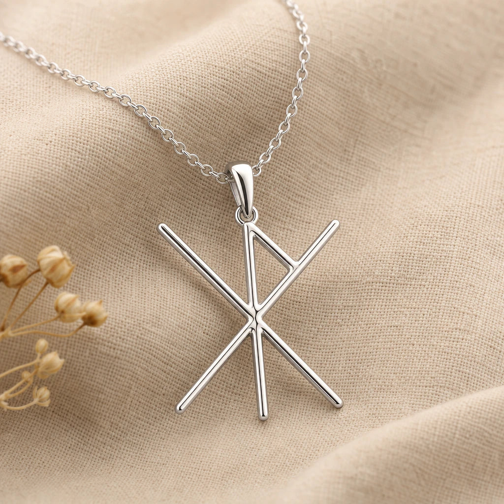 Viking Love and Protection Bind Rune Pendant Necklace in sterling silver