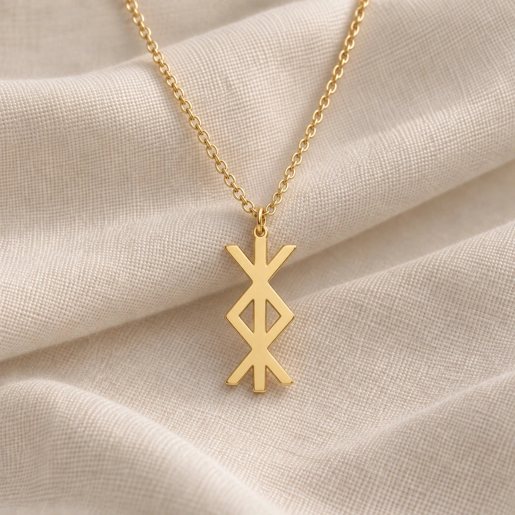 Protection Bind Rune pendant necklace in an 18k gold plated finish
