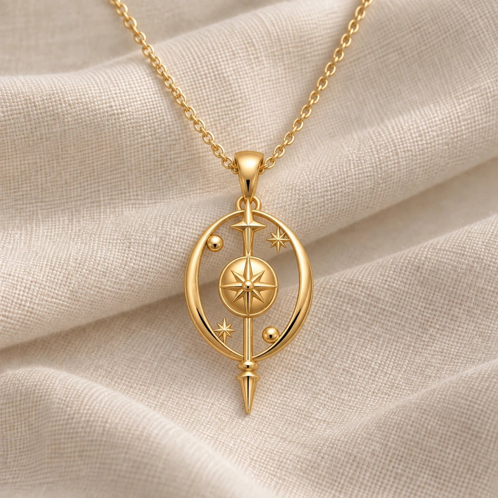 Celestial Barrier Orbit pendant necklace in an 18k gold plated finish