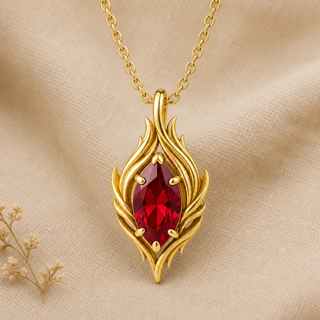 Flowing Flame Birthstone Pendant Necklace in 18k gold plated sterling silver