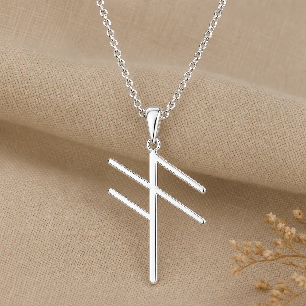 Viking Communication Rune Pendant Necklace in sterling silver, second view