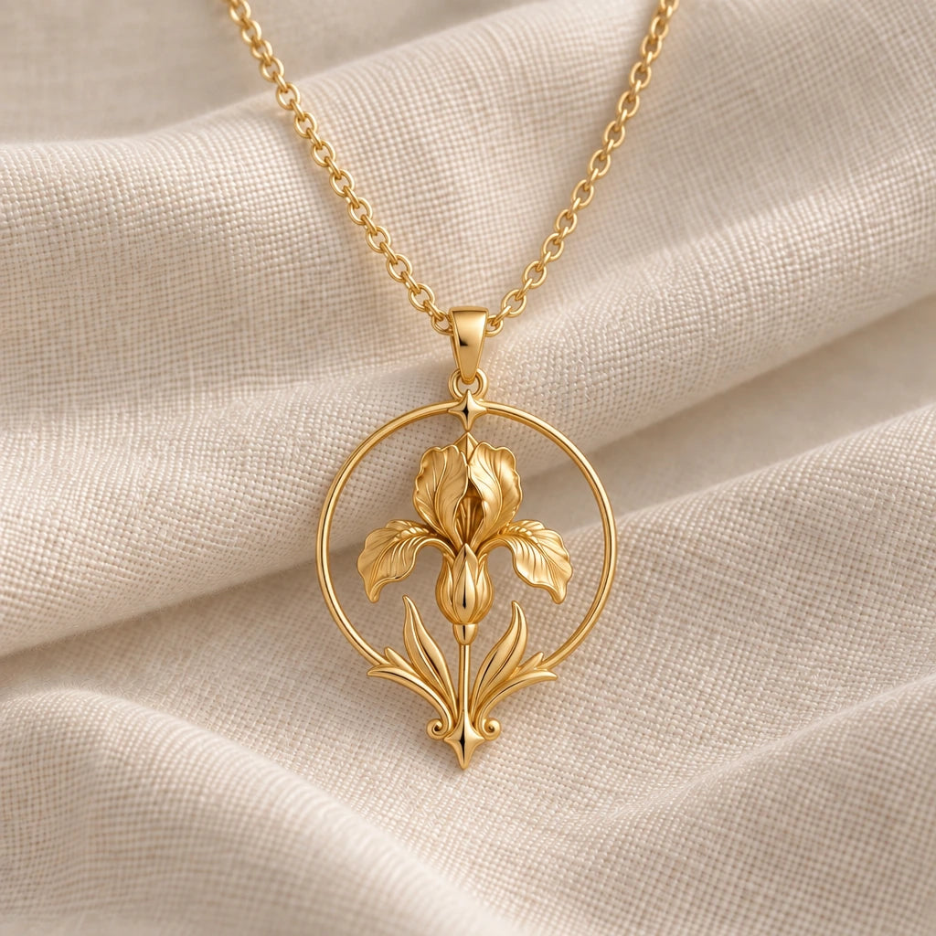 Queen Iris Halo pendant necklace in an 18k gold plated finish