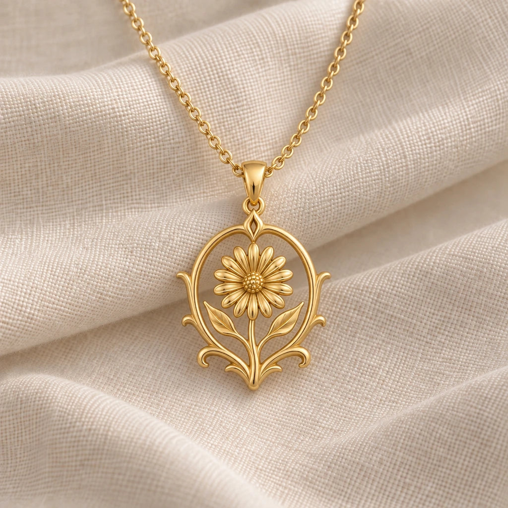 Eternal Daisy Crest pendant necklace in an 18k gold plated finish