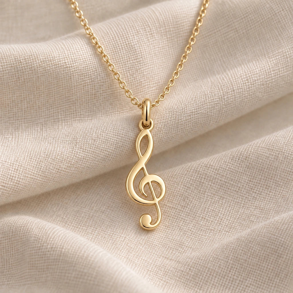 Treble Clef pendant necklace in an 18k gold plated finish