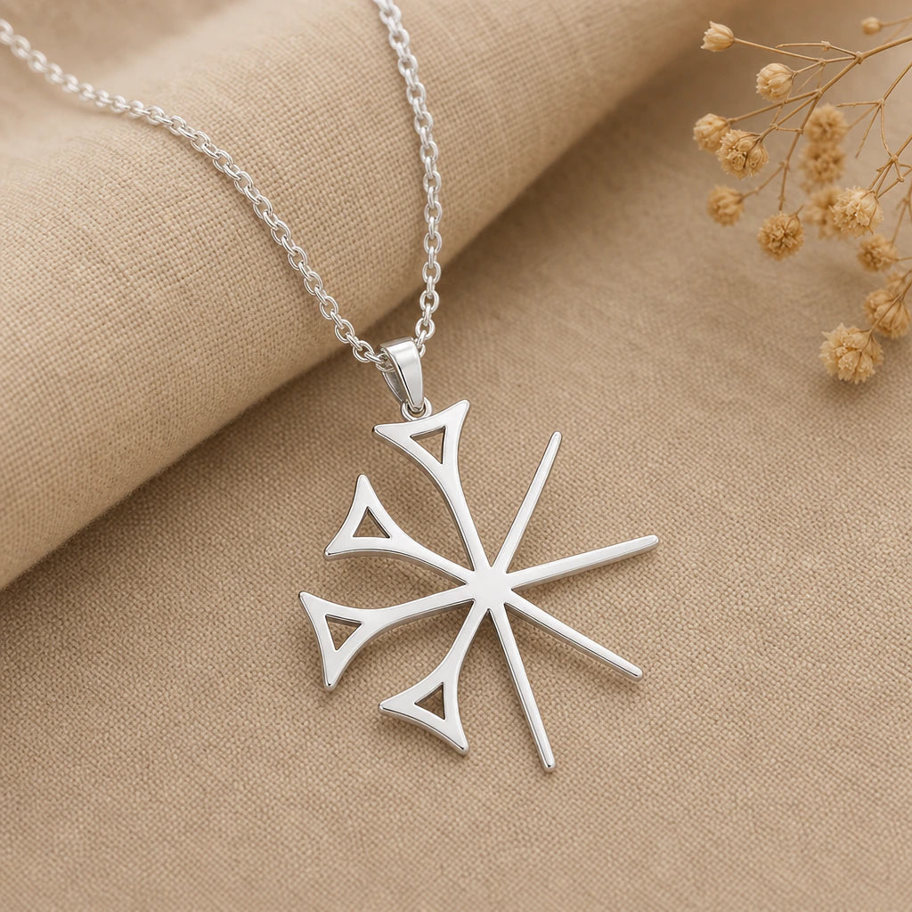 Sumerian Dingir Star Symbol Pendant Necklace in sterling silver
